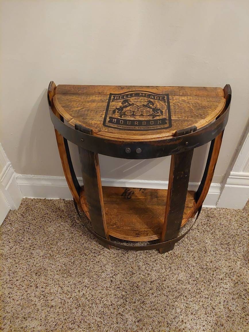 Accent Table exhibiting Demilune Shape and Engraved Wood Table