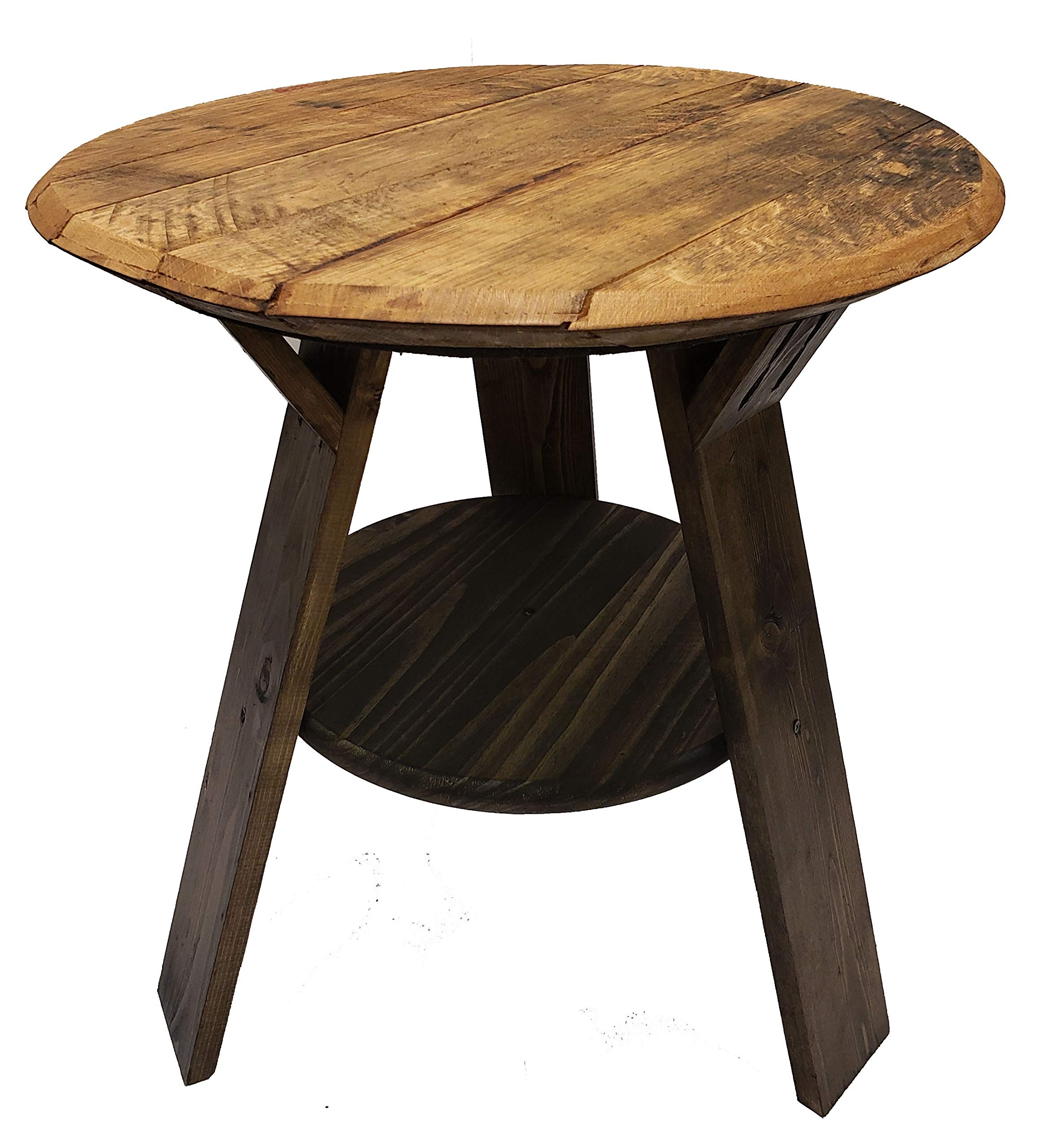 Accent Table in Two-Tone Wood and Distressed Wood Round Table