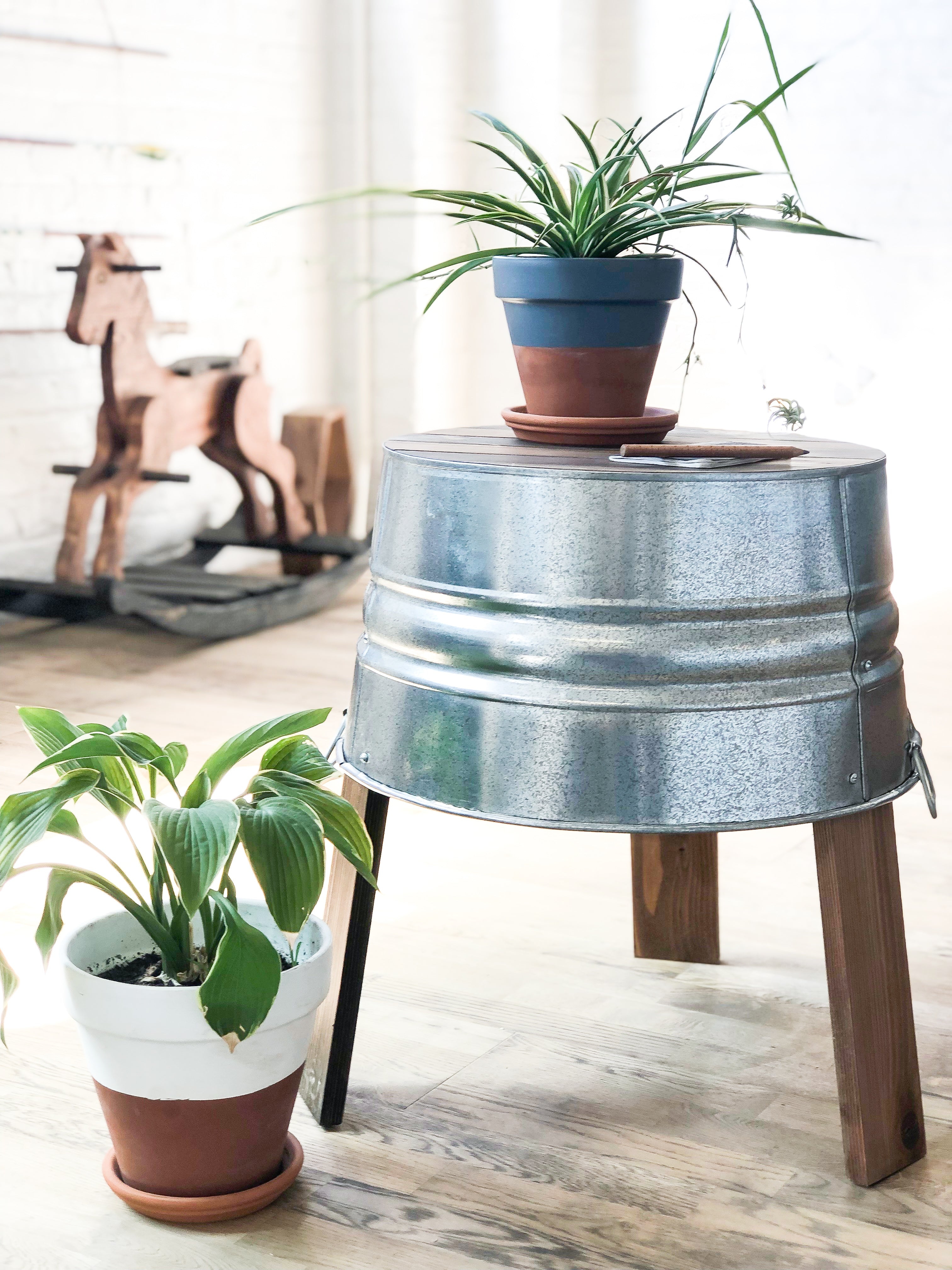 Accent Table Repurposed Barrel Base Galvanized Barrel Table