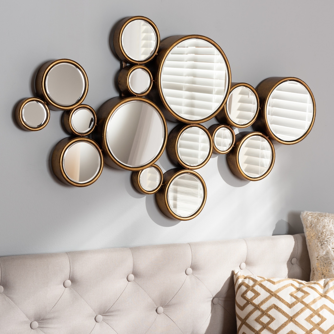 Accent Wall Mirror Gold Multi-Circle Antique Cluster