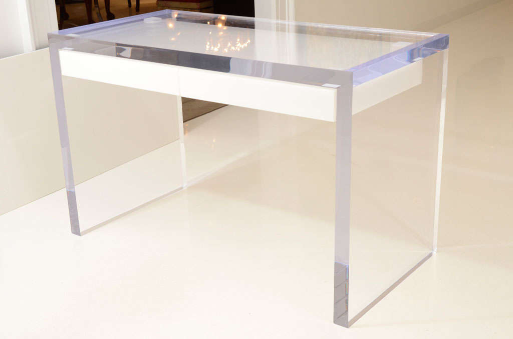 Acrylic Desk with Dual White Drawers and Clear Frame
