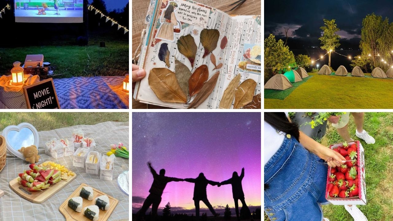 Activity Collage for Outdoor Movie Setup Aesthetic Activity Ideas