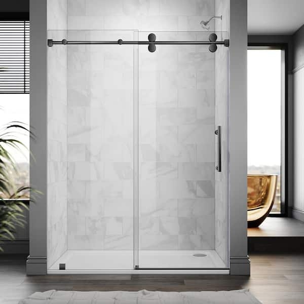 Alcove Shower Door exposed rollers and barn door shower