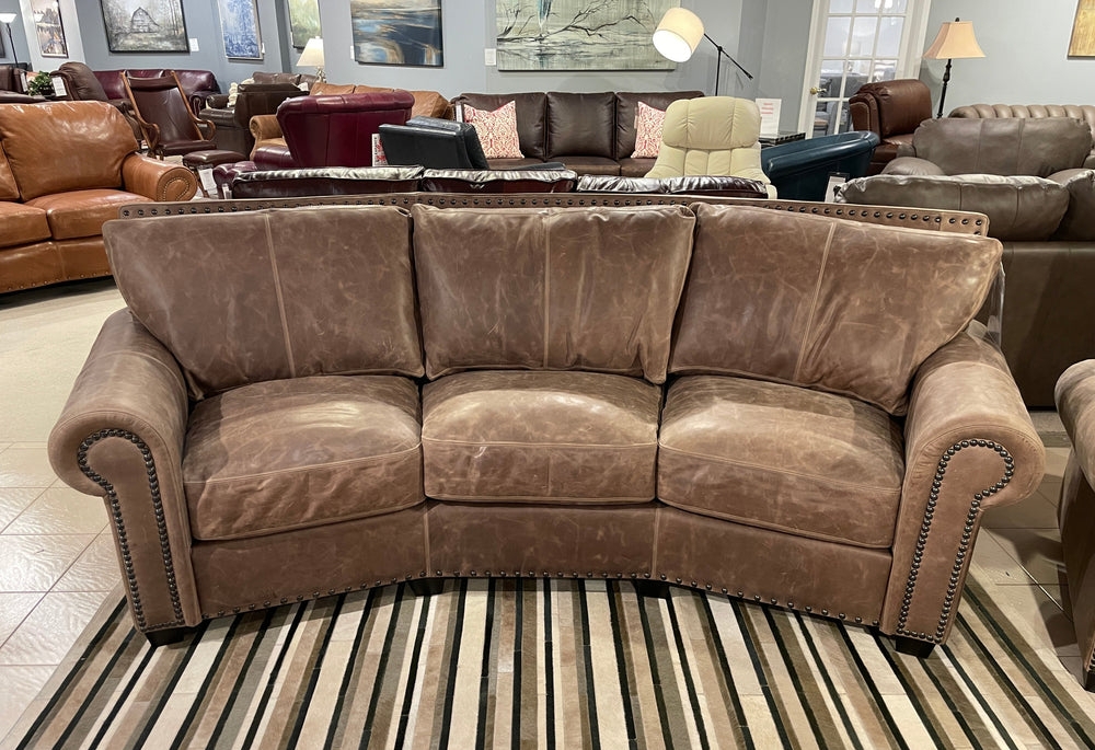 Angled Sofa Distressed Leather Look Nailhead Trim Seating
