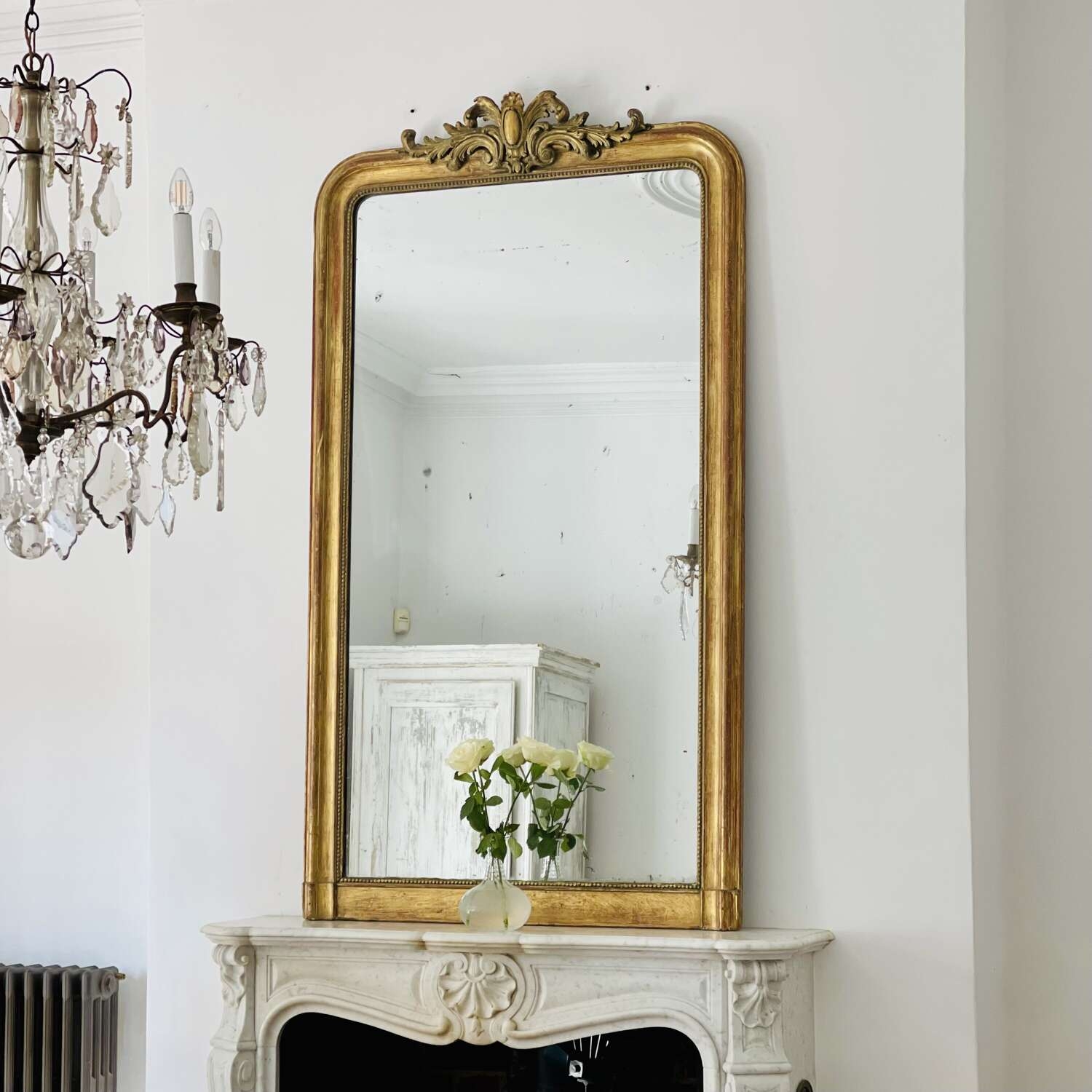 Antique Mirror Rounded Top Warm Yellow French Louis Philippe