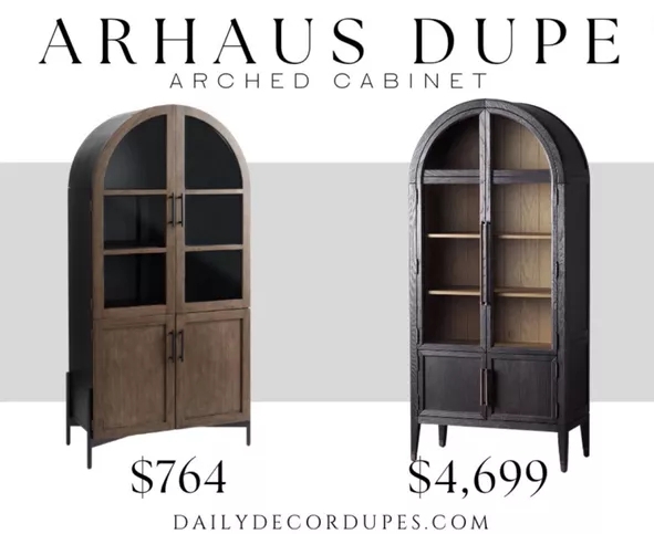 Arched Cabinet with Window Pane Muntins Storage