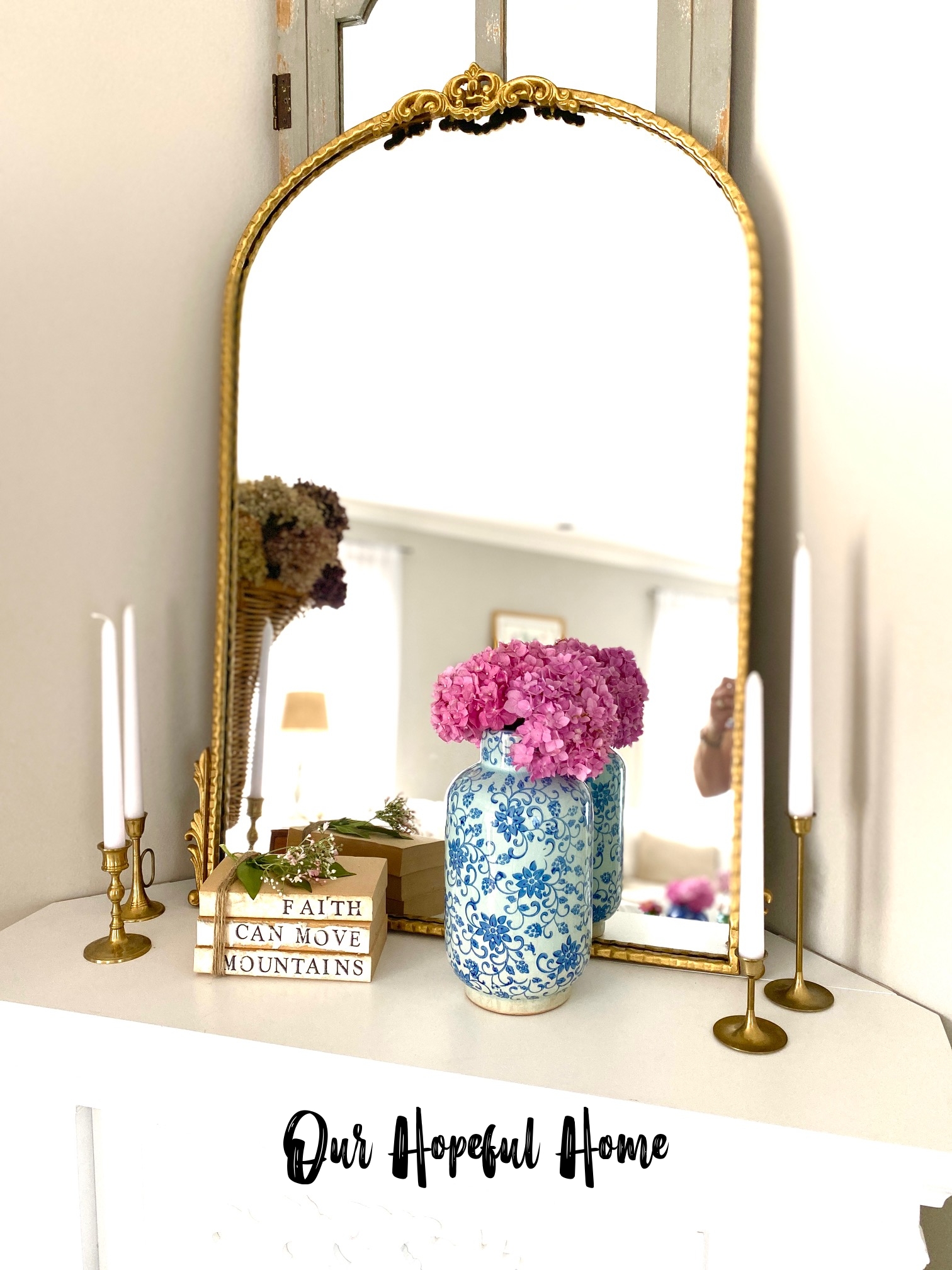 Arched Mirror Antique Gold Ornate Mantel Chinoiserie Decor