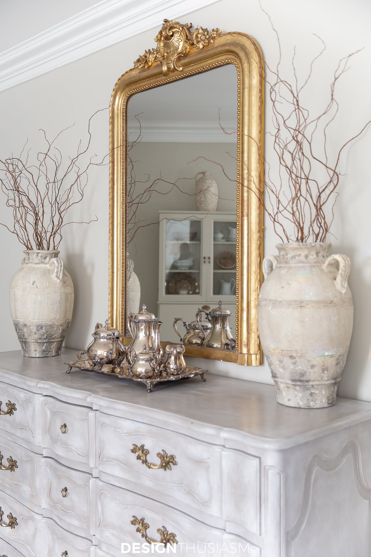 Arched Mirror Ornate Crest Gilded Finish Antique Gold Mirror