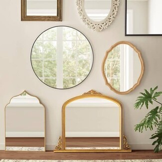 Arched Mirror Ornate Scrollwork Antiqued Gold Gallery Wall