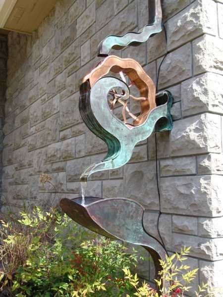 Architectural Downspout Kinetic Water Wheel Sculptural Silhouette