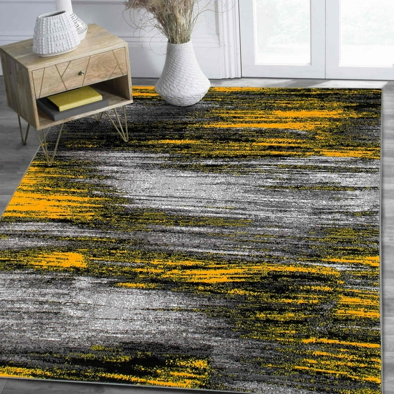 Area Rug Abstract Brushstrokes and Low Pile Matte Finish