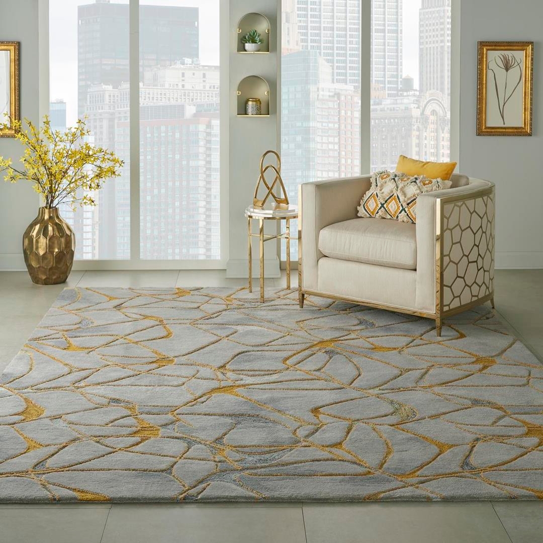 Area Rug Abstract Cracked Pattern with Glam Gold