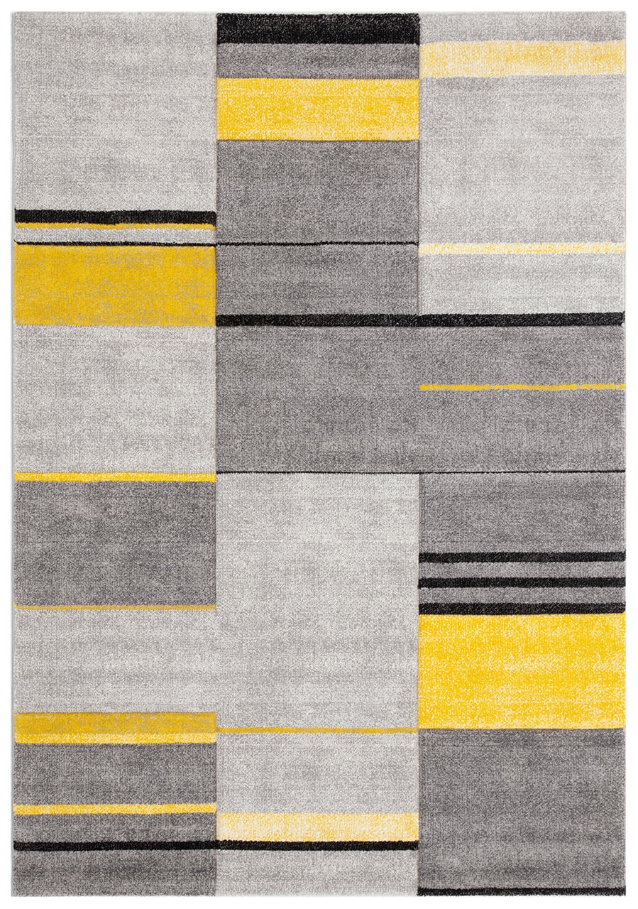 Area Rug Asymmetrical Geometric Grid with Grey Stripes