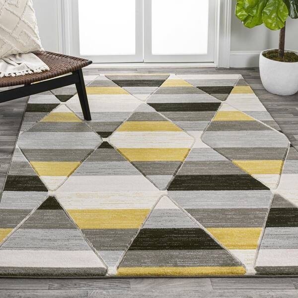 Area Rug Carved Diamond Motif for Retro Modern Styling