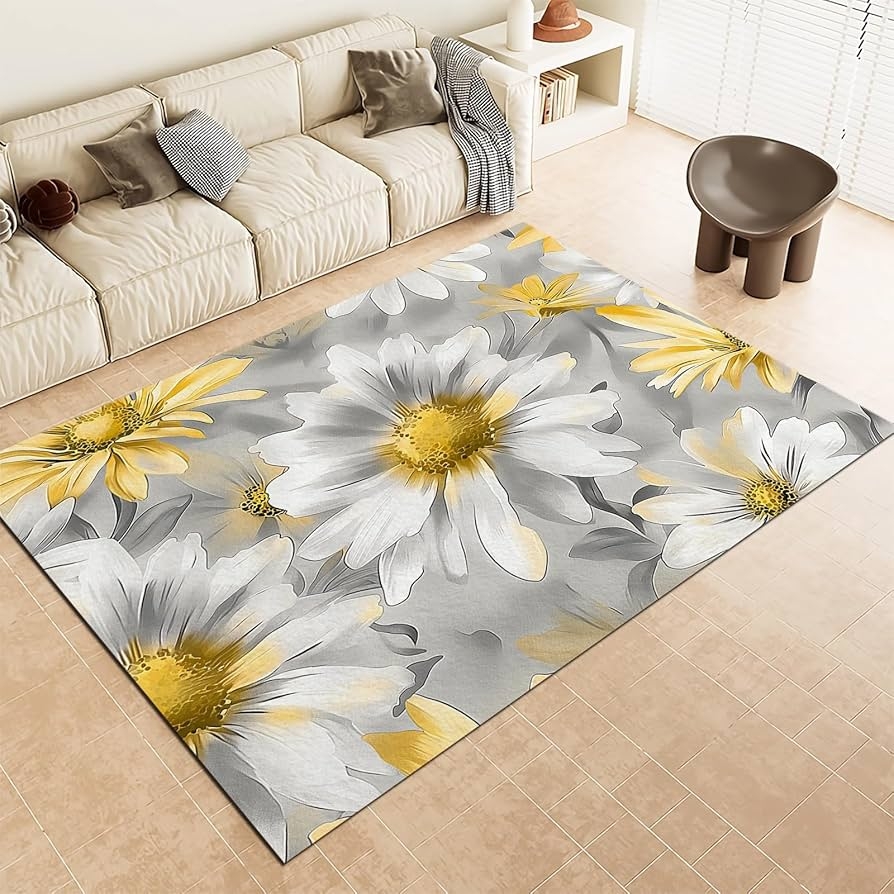 Area Rug Daisy Pattern and Graphic Botanical Design