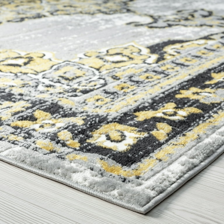 Area Rug Distressed Oriental Pattern with Serged Edges
