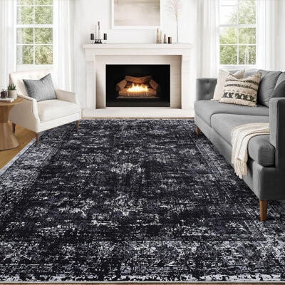 Area Rug Distressed Pearl Finish Low Pile Washable