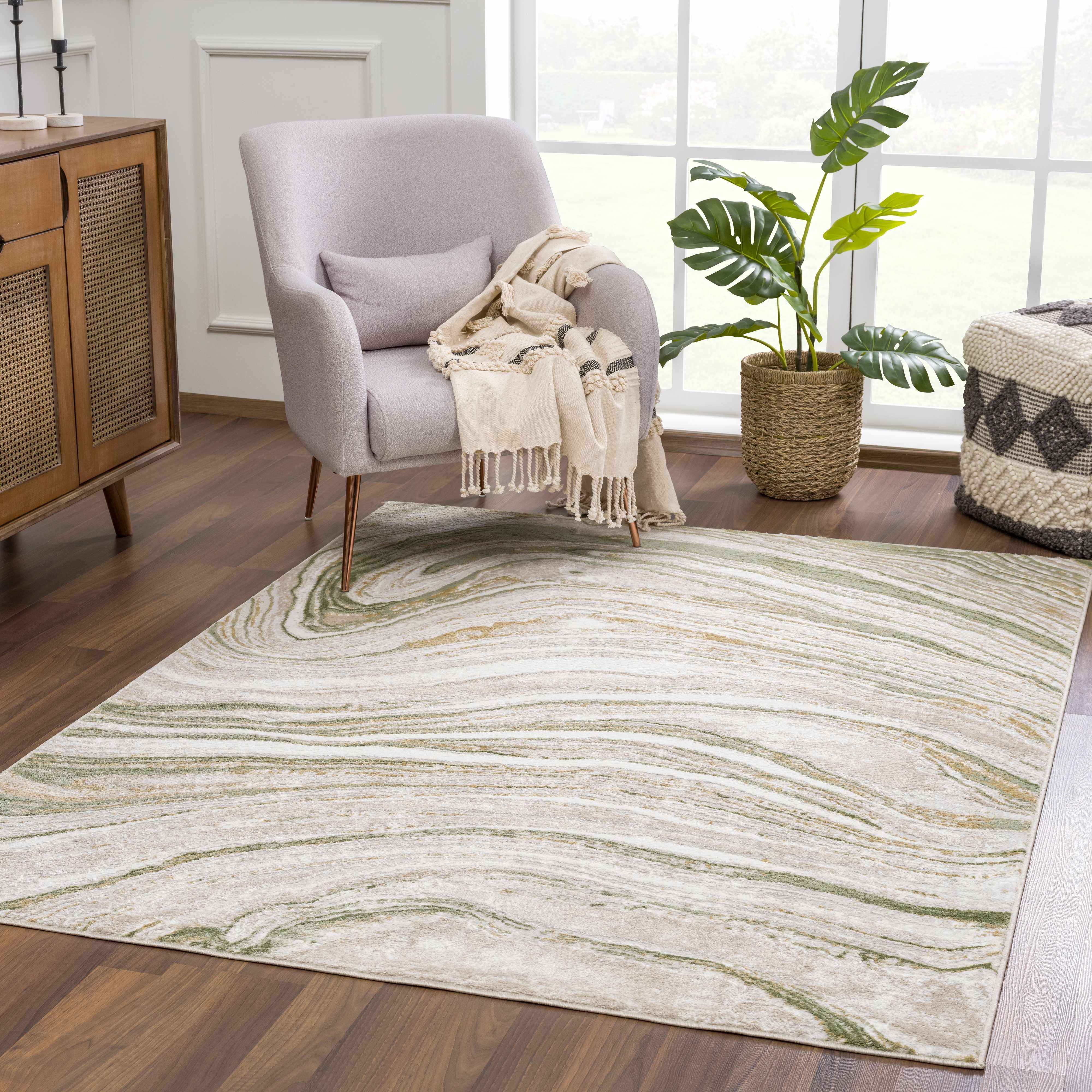 Area Rug Fluid Organic Movement Marbled Swirl Sand Beige