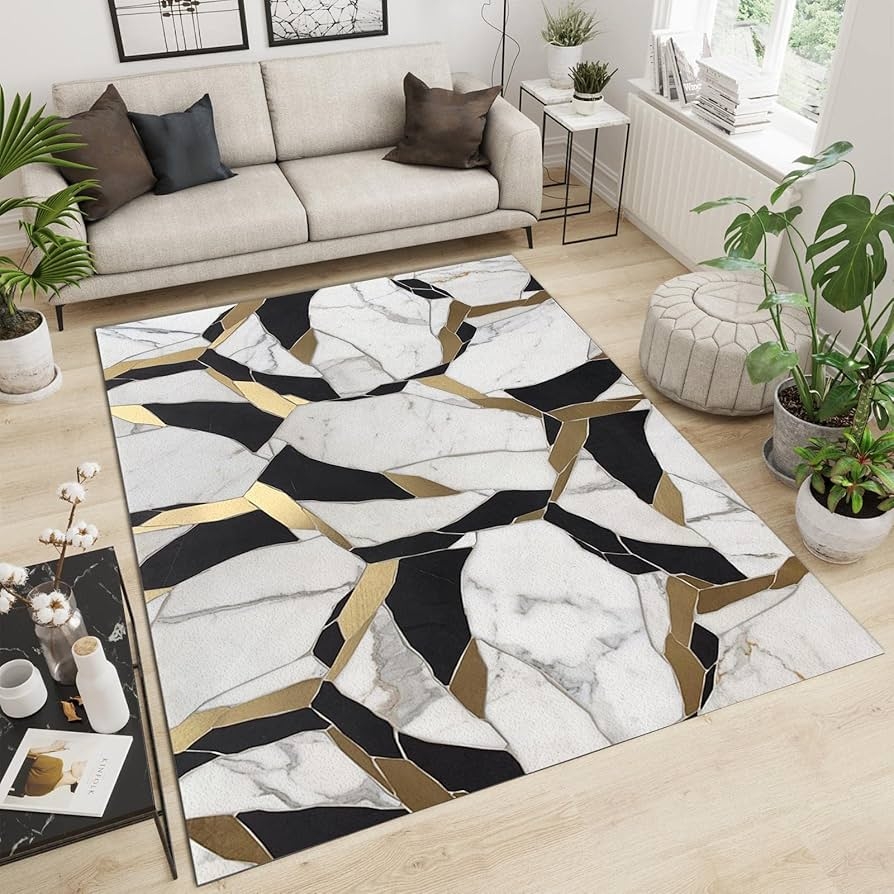 Area Rug Fragmented Stone Pattern Kintsugi Style Carpet