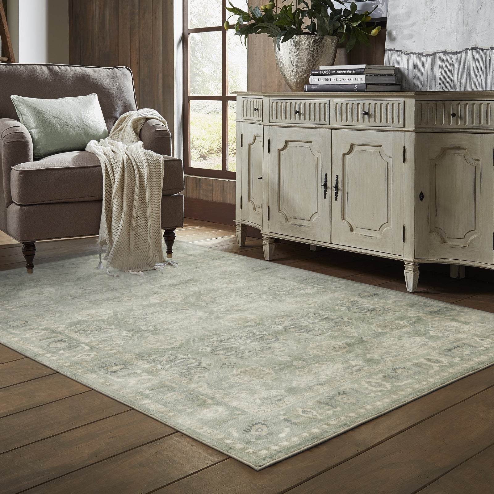 Area Rug French Country Vintage Inspired Fade Ivory Taupe