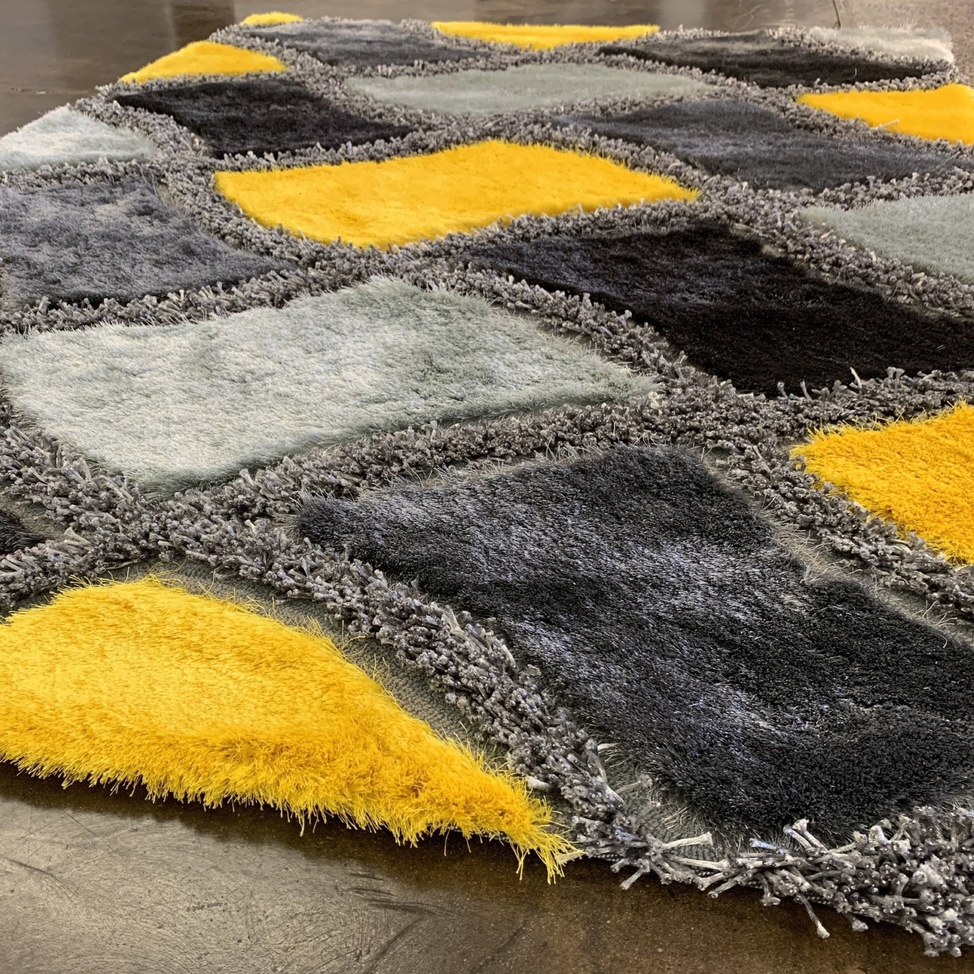 Area Rug Geometric Patchwork and Multi Textural Shag