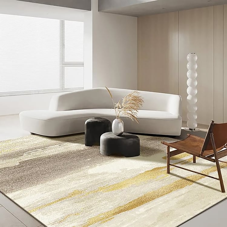 Area Rug Gold Brushstrokes Large Velvet Rectangular Rug