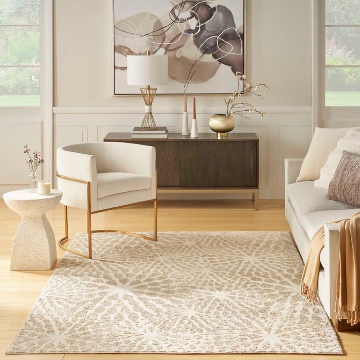 Area Rug Ivory Textured Pile Ivory Geometric Rug