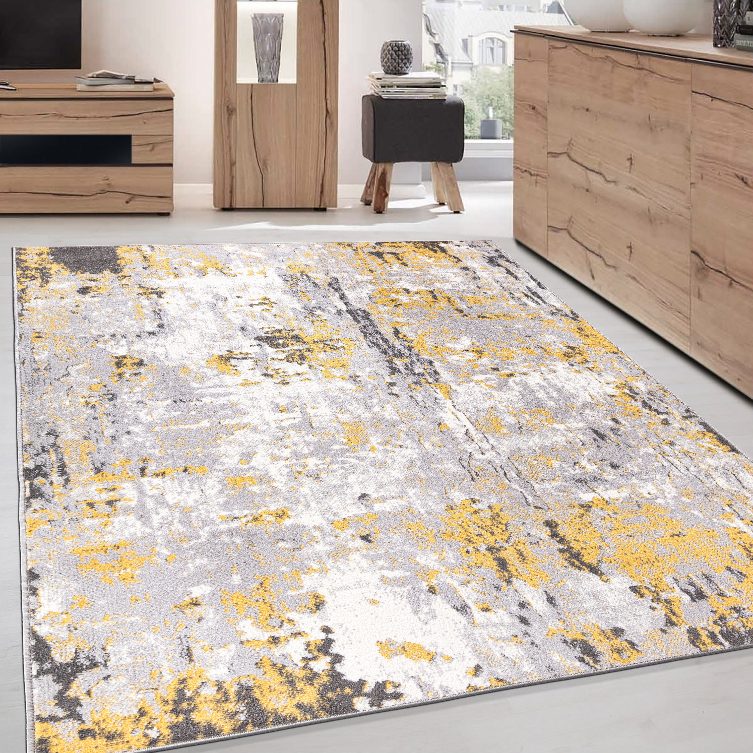 Area Rug Low Pile Synthetic Fibers in Abstract Style