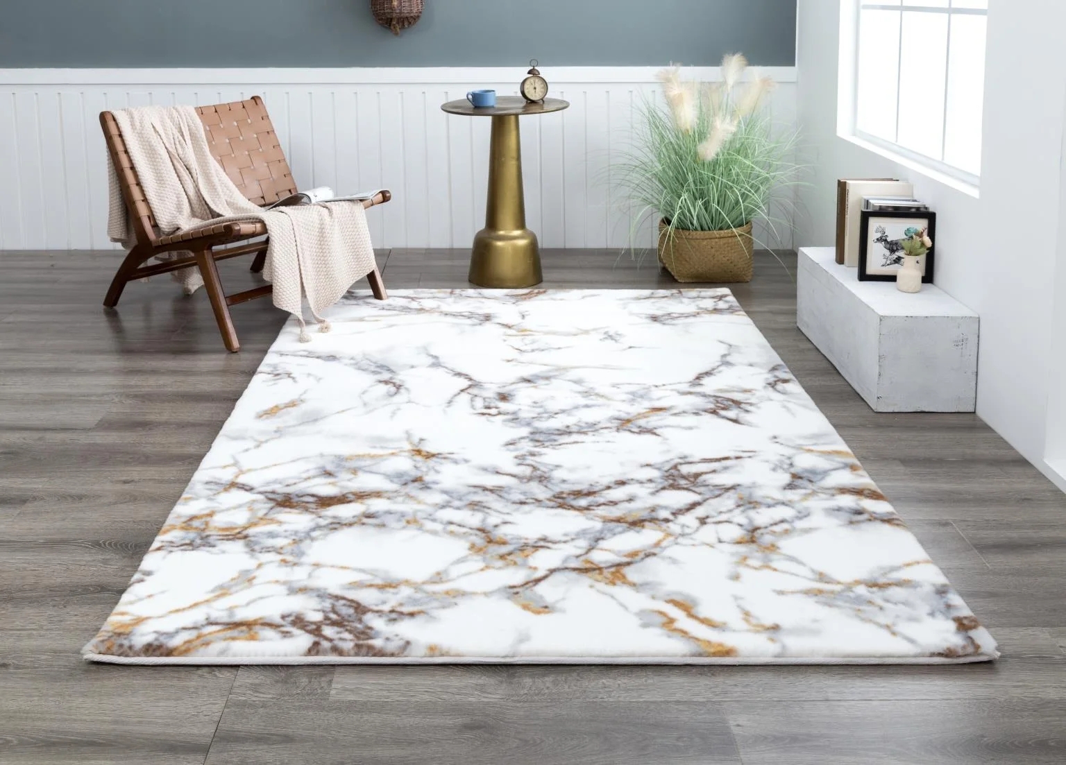 Area Rug Marble Veining Luxury Marble Look Rug White