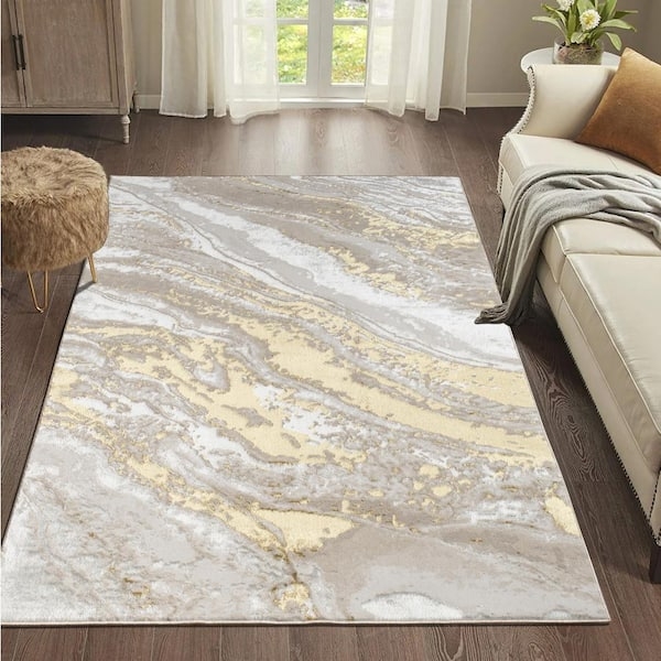 Area Rug Metallic Abstract Pattern Metallic Floor Decor