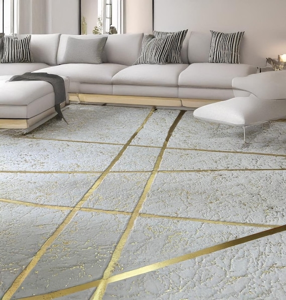 Area Rug Metallic Geometric Lines Geometric Plush Rug