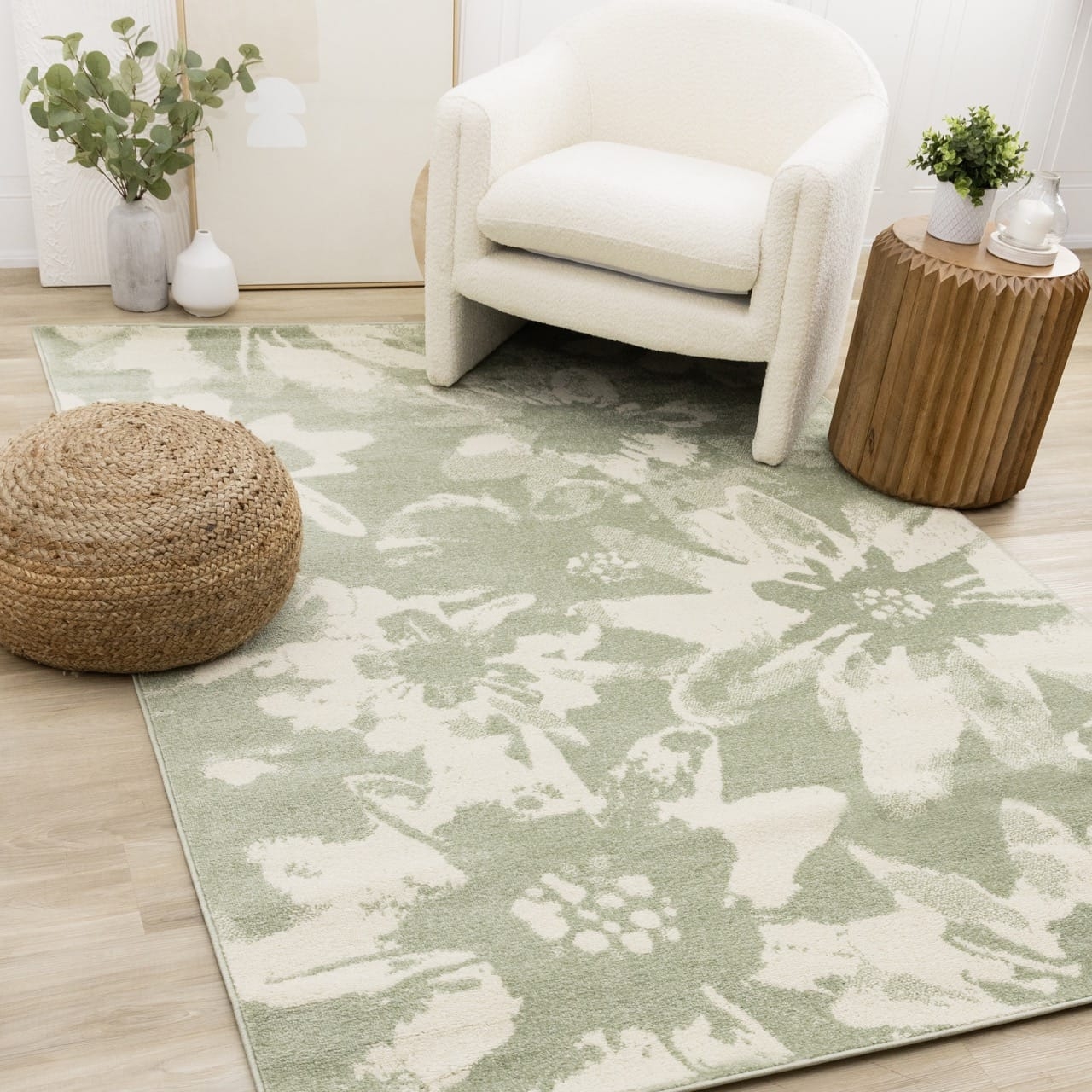 Area Rug Minimalist Abstract Floral Botanical Muted Sage
