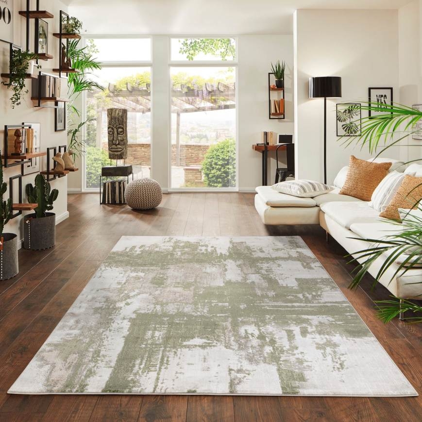 Area Rug Muted Earth Tones Distressed Abstract Print Olive