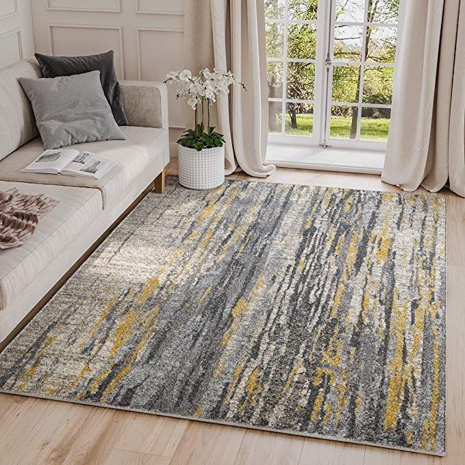 Area Rug Painterly Texture and Mustard Yellow Accents