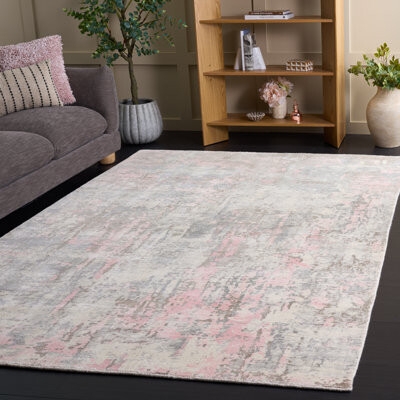 Area Rug Pink Grey Abstract Watercolor Mottled Look