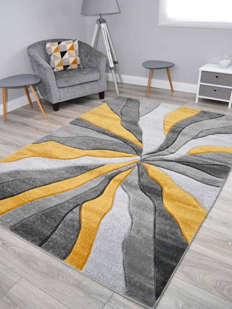 Area Rug Radial Wavy Pattern and Carved Pile Finish