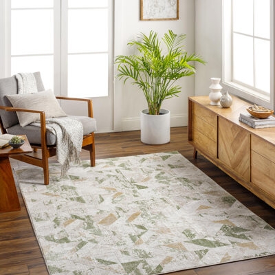 Area Rug Sage Green Accents Geometric Abstract Rug