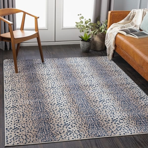 Area Rug with Antelope Stripe and Navy Blue Pattern