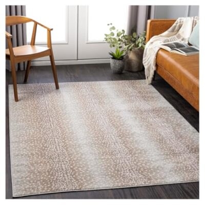 Area Rug with Camel and Light Gray Spotted Texture