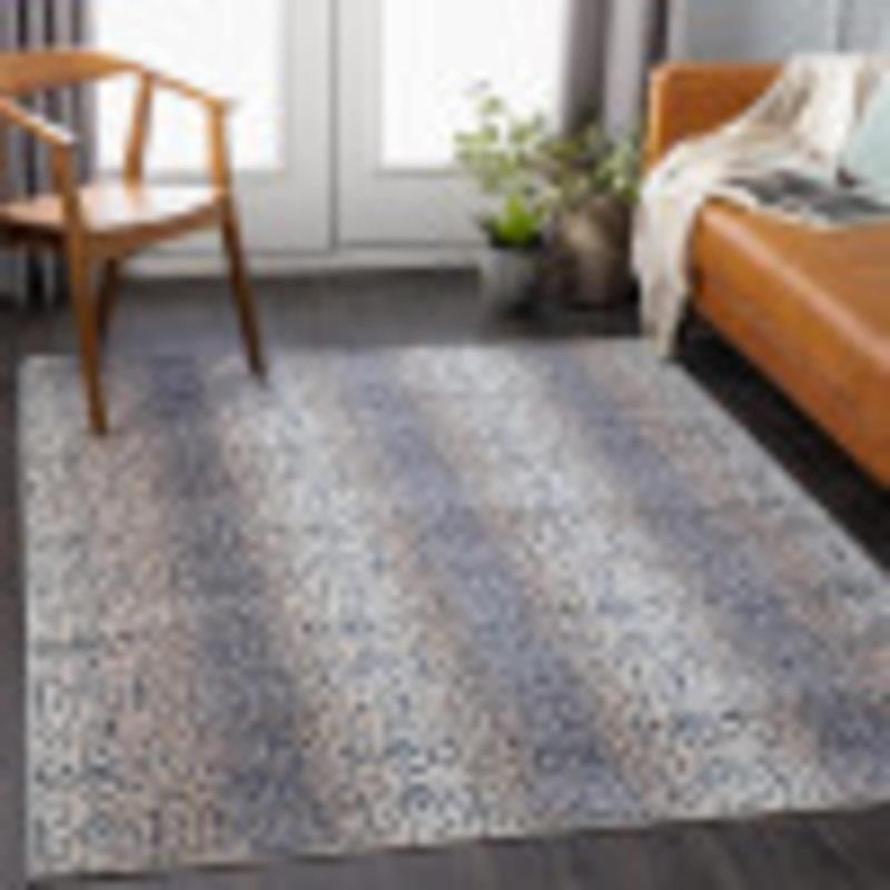 Area Rug with Navy Camel Palette and Organic Pattern