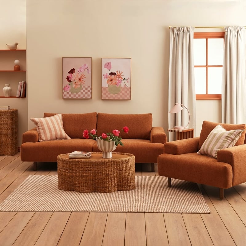 Armchair: Rattan Coffee Table Pairing with Tapered Legs