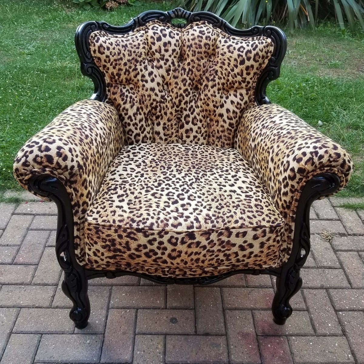 Armchair with Ornate Black Frame and Bespoke Leopard Chair