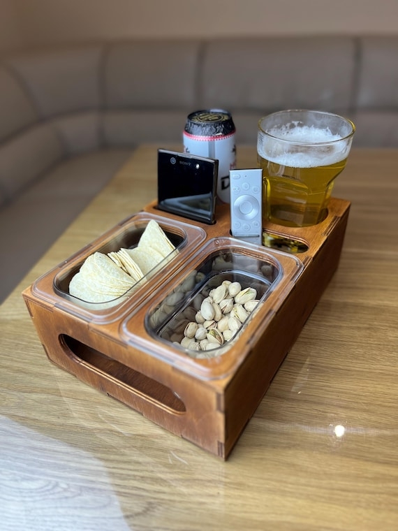 Armrest Caddy Walnut Wood Rustic Sofa Armrest Tray