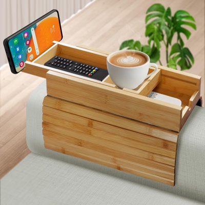 Armrest Tray Slatted Base Foldable Couch Cup Holder