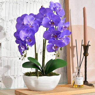 Artificial Orchid Royal Purple Wavy Pot Modern Purple Home Accents