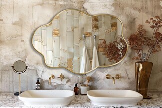 Asymmetrical Mirror: Gold Minimalist Frame Cloud Design