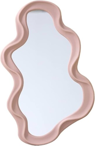 Asymmetrical Wall Mirror: Dusty Pink Wavy Shape Border