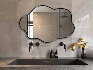 Asymmetrical Wall Mirror: Matte Black Frame Cloud Shape