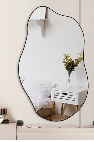 Asymmetrical Wall Mirror: Thin Profile Black Wavy Edge