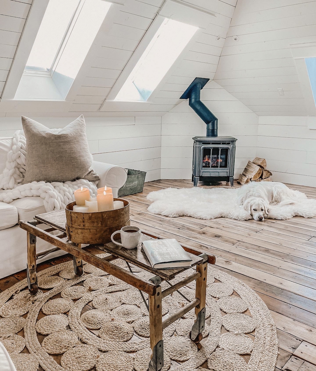 Attic Living Room with Attic Skylights: Scandinavian attic loft ideas.